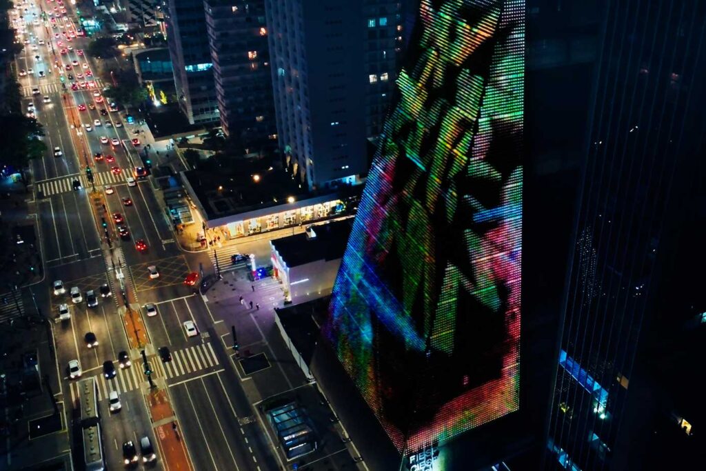 Interferences. Public Digital Art on FIESP`S Building Wrap Screen in São Paulo by Said Dokins & Roberto Palma